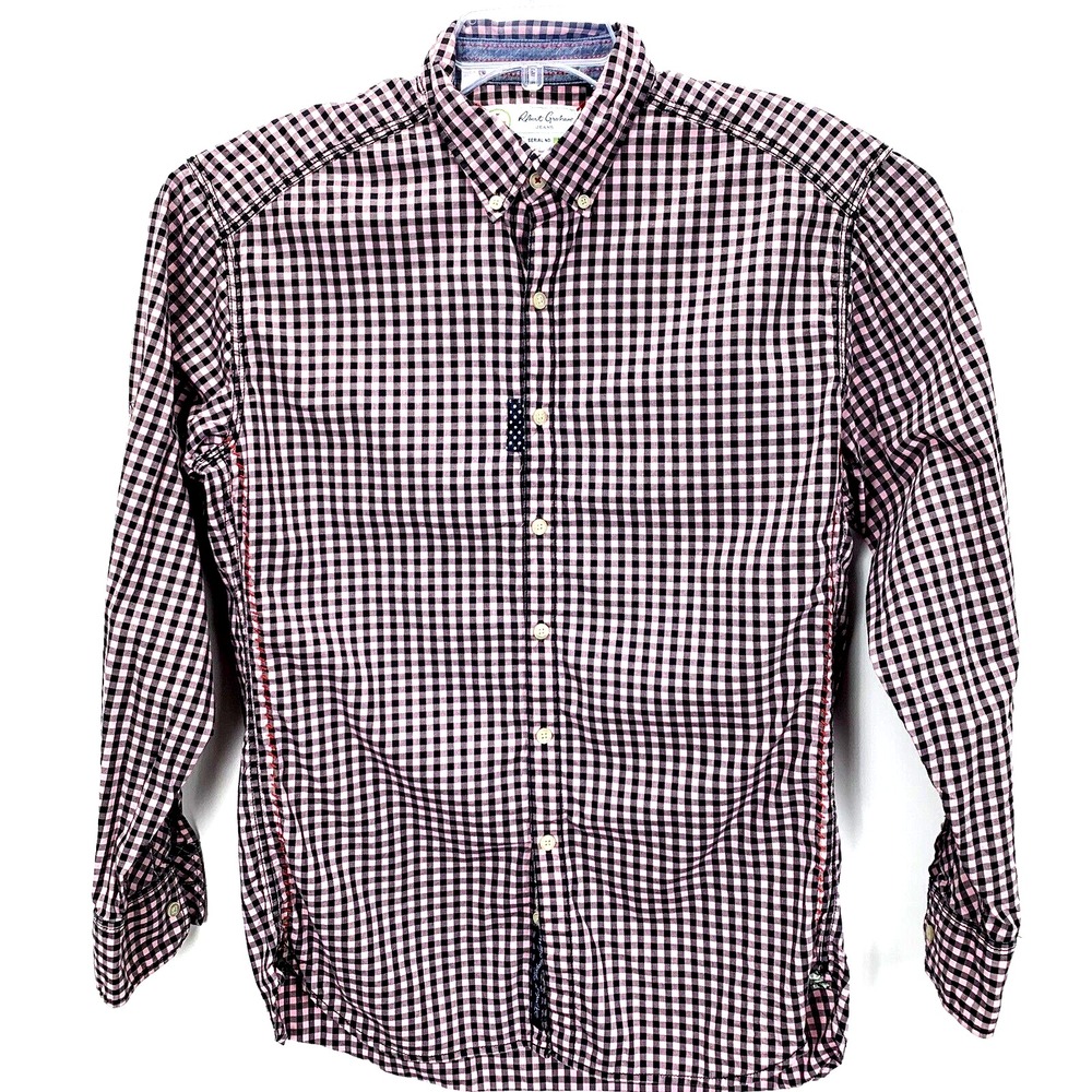 Robert Graham Men's Medium Pink/Black  Gingham Plaid Button Down Shirt (P30) EUC